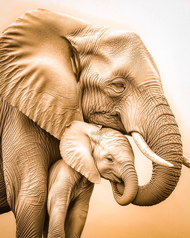 Olifant met kleine - AFBEELDING AAN DE MUUR